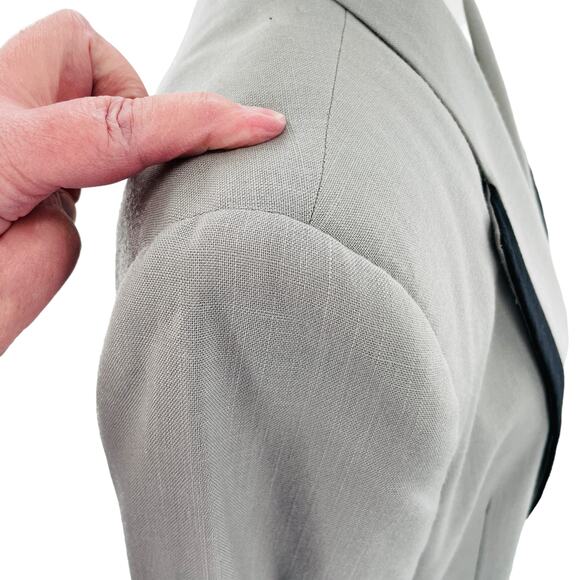 Oleg Cassini Gray Tuxedo Double Breasted Notched Black Trim Blazer Women Sz 12 - Picture 9 of 14